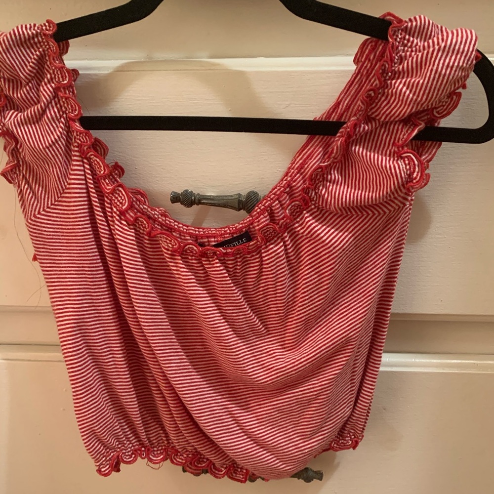 Striped off the shoulder brandy Melville top